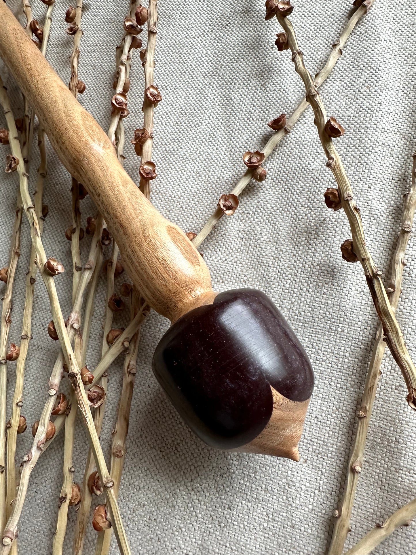 Honey Locust Support Spindle With Aubergine Resin
