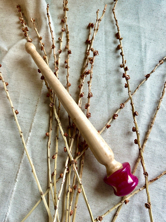 Curley Maple Support Spindle With Hot Pink Resin
