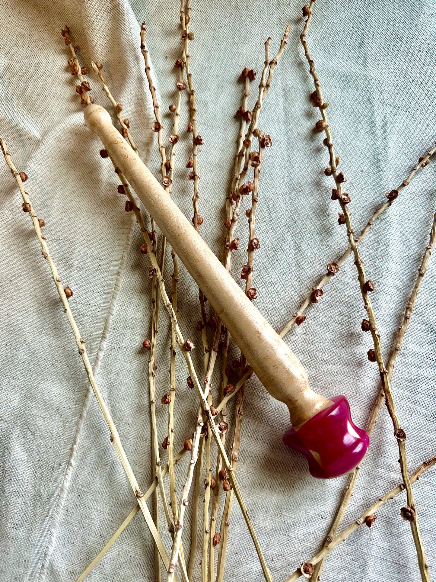 Curley Maple Support Spindle With Hot Pink Resin