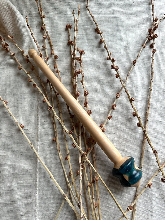 Bass Wood Support Spindle With Teal Resin