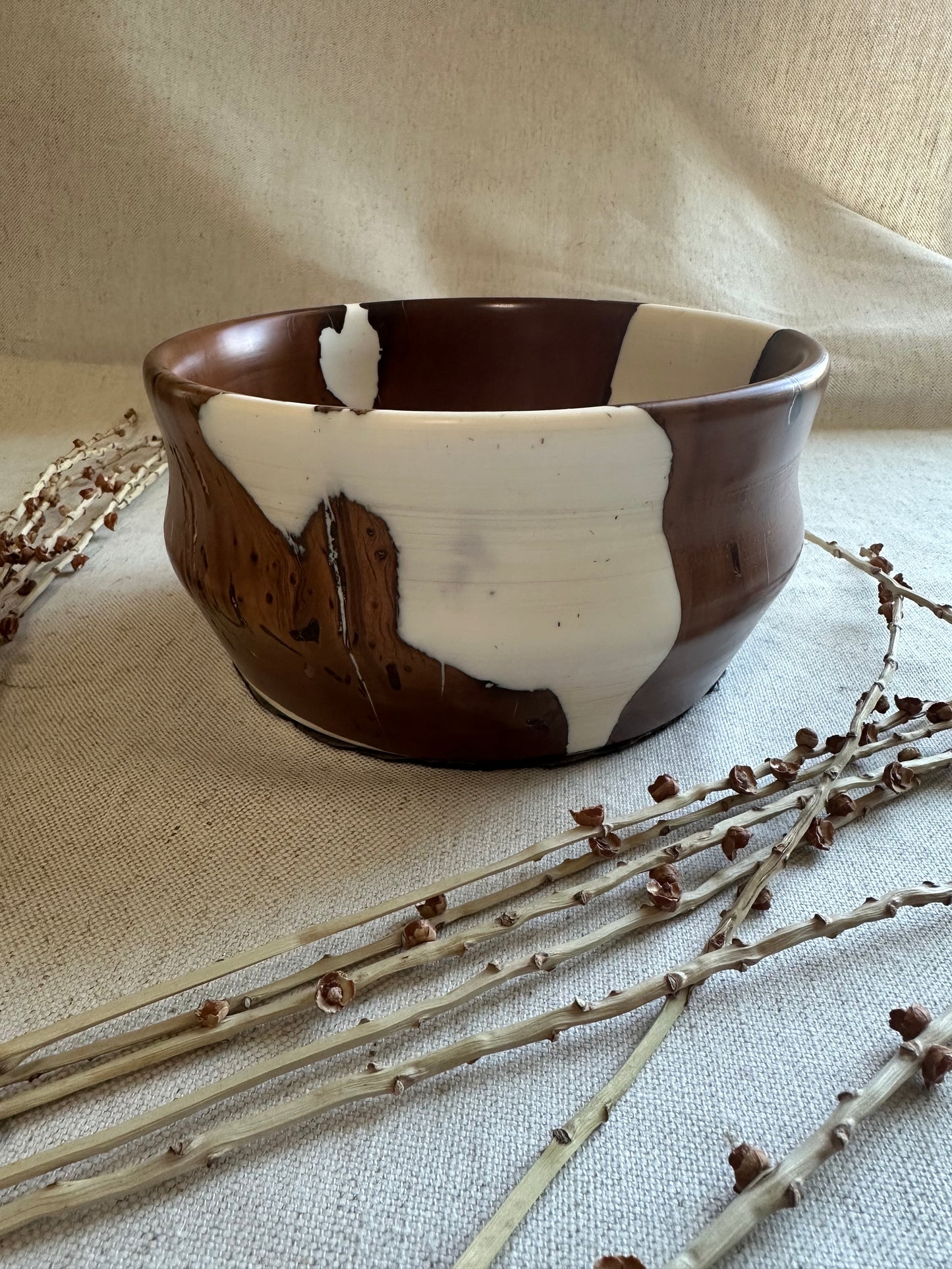 Exotic Wood Bowl With White Resin