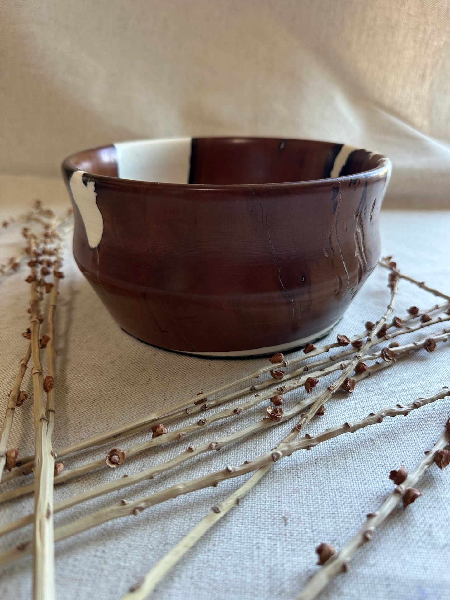 Exotic Wood Bowl With White Resin