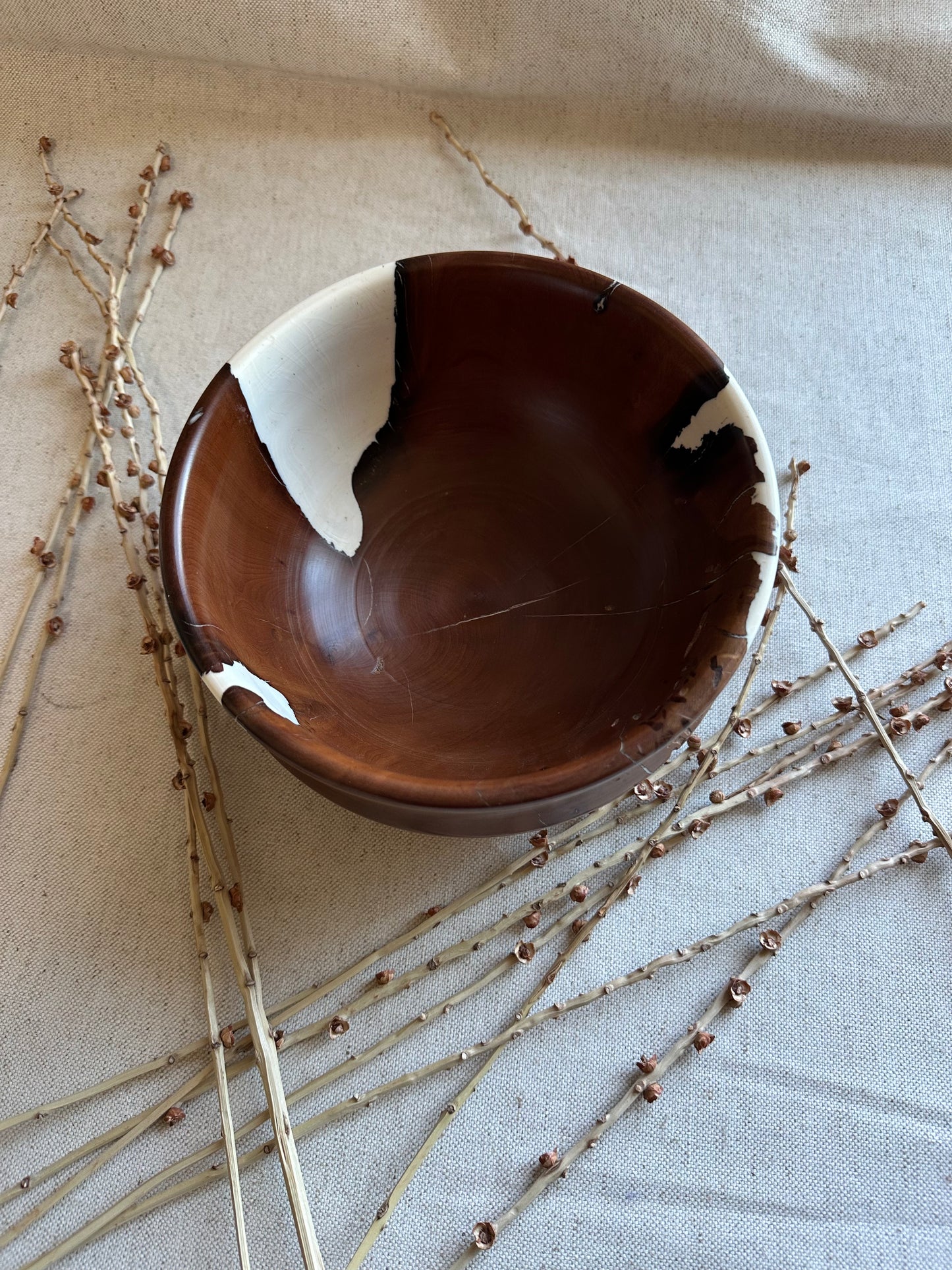 Exotic Wood Bowl With White Resin