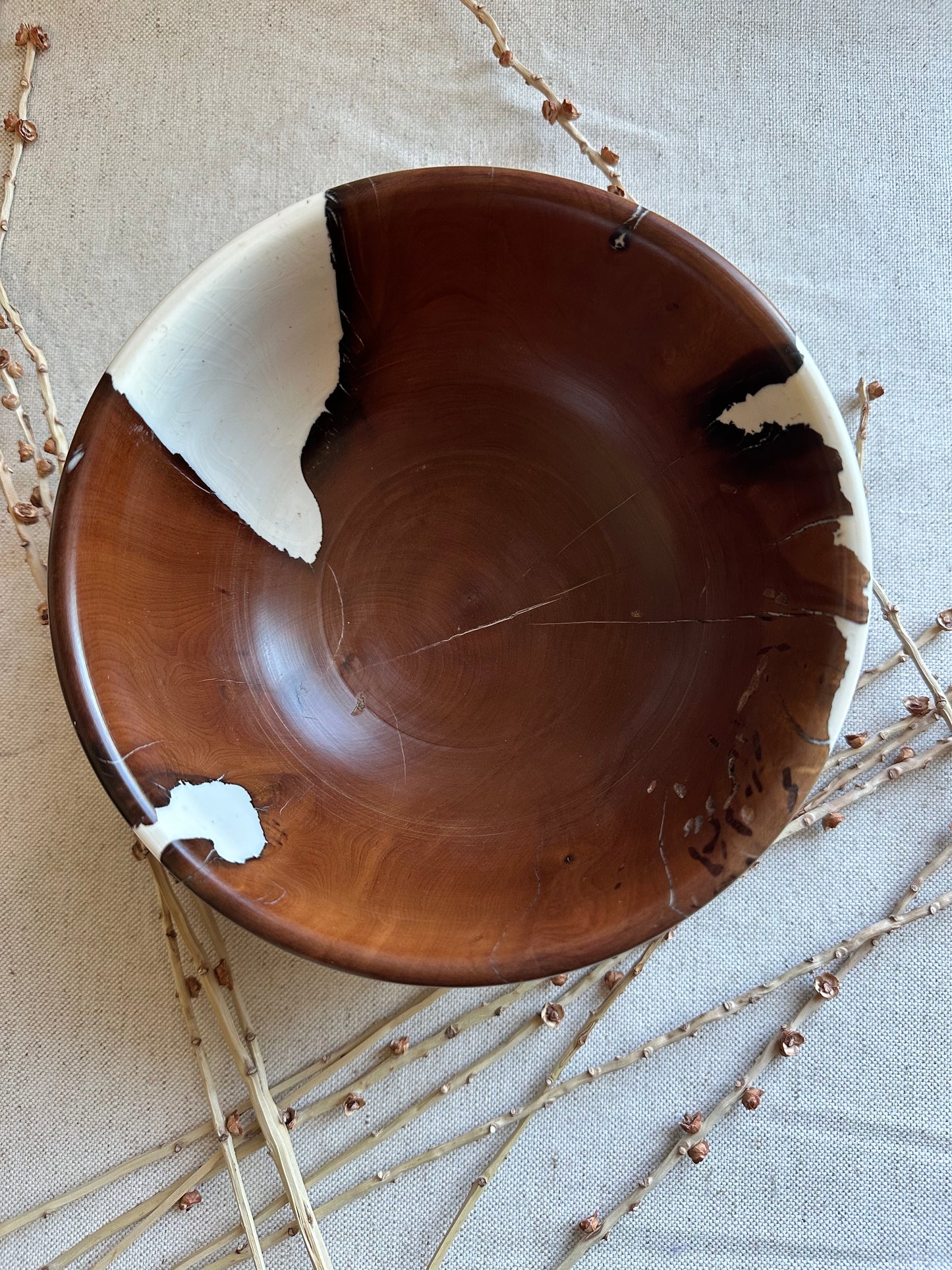 Exotic Wood Bowl With White Resin