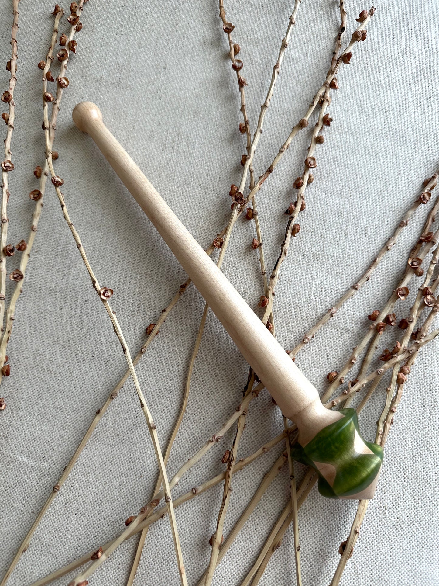 Hard Maple Support Spindle With Green Resin
