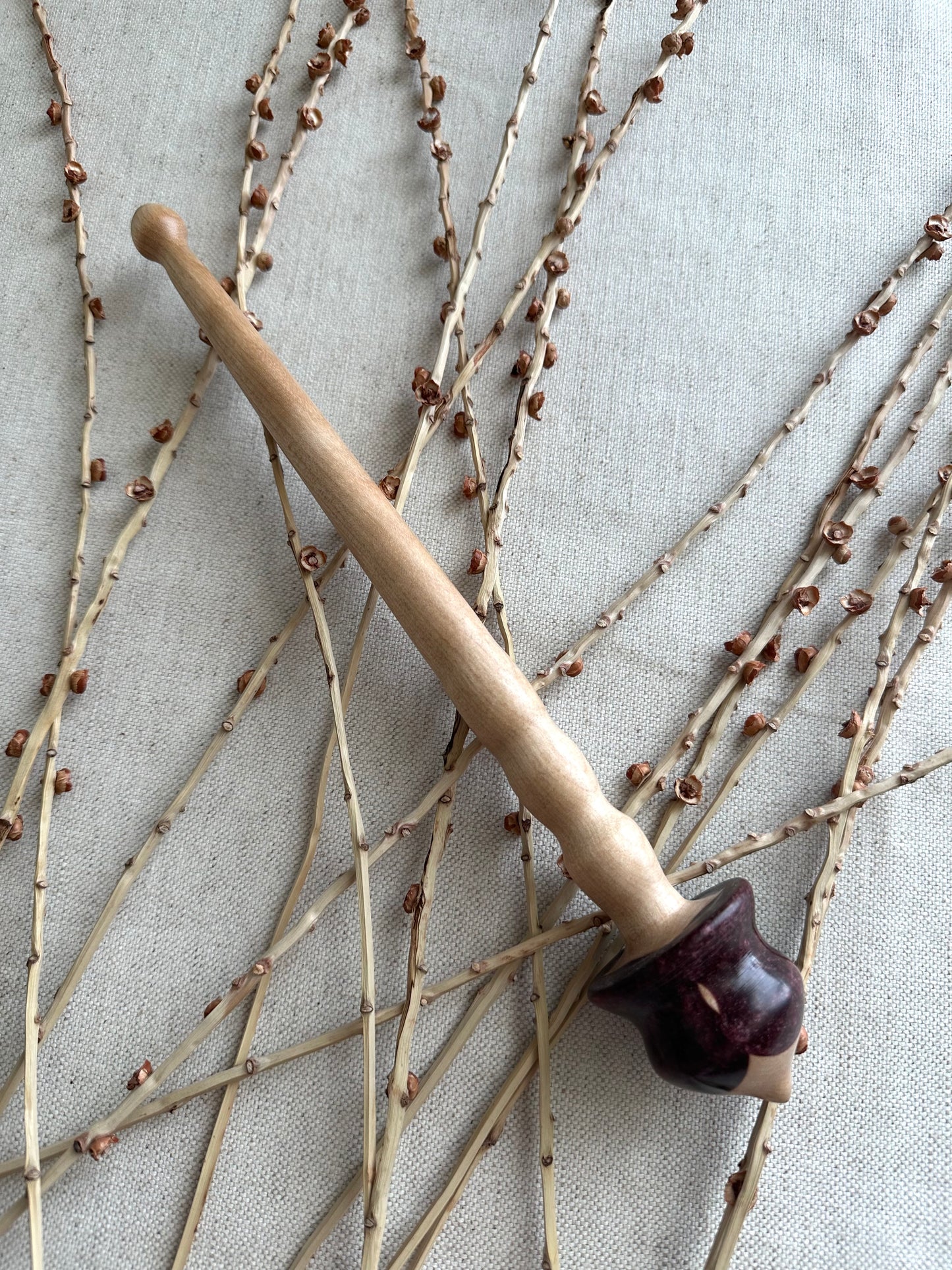Flame Birch Support Spindle With Aubergine Resin