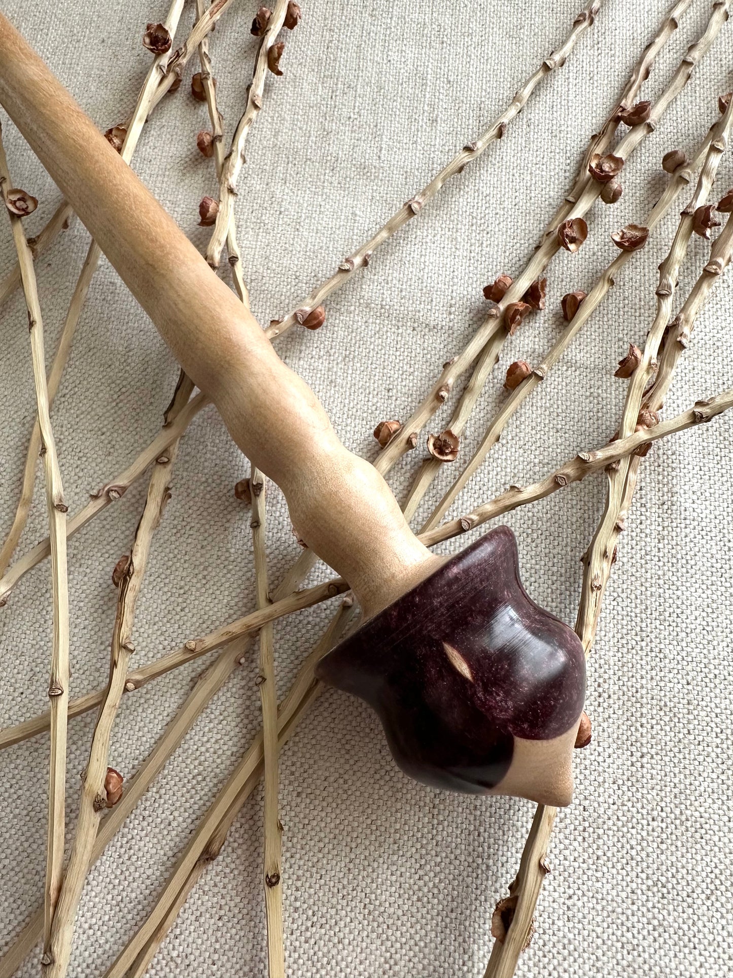 Flame Birch Support Spindle With Aubergine Resin