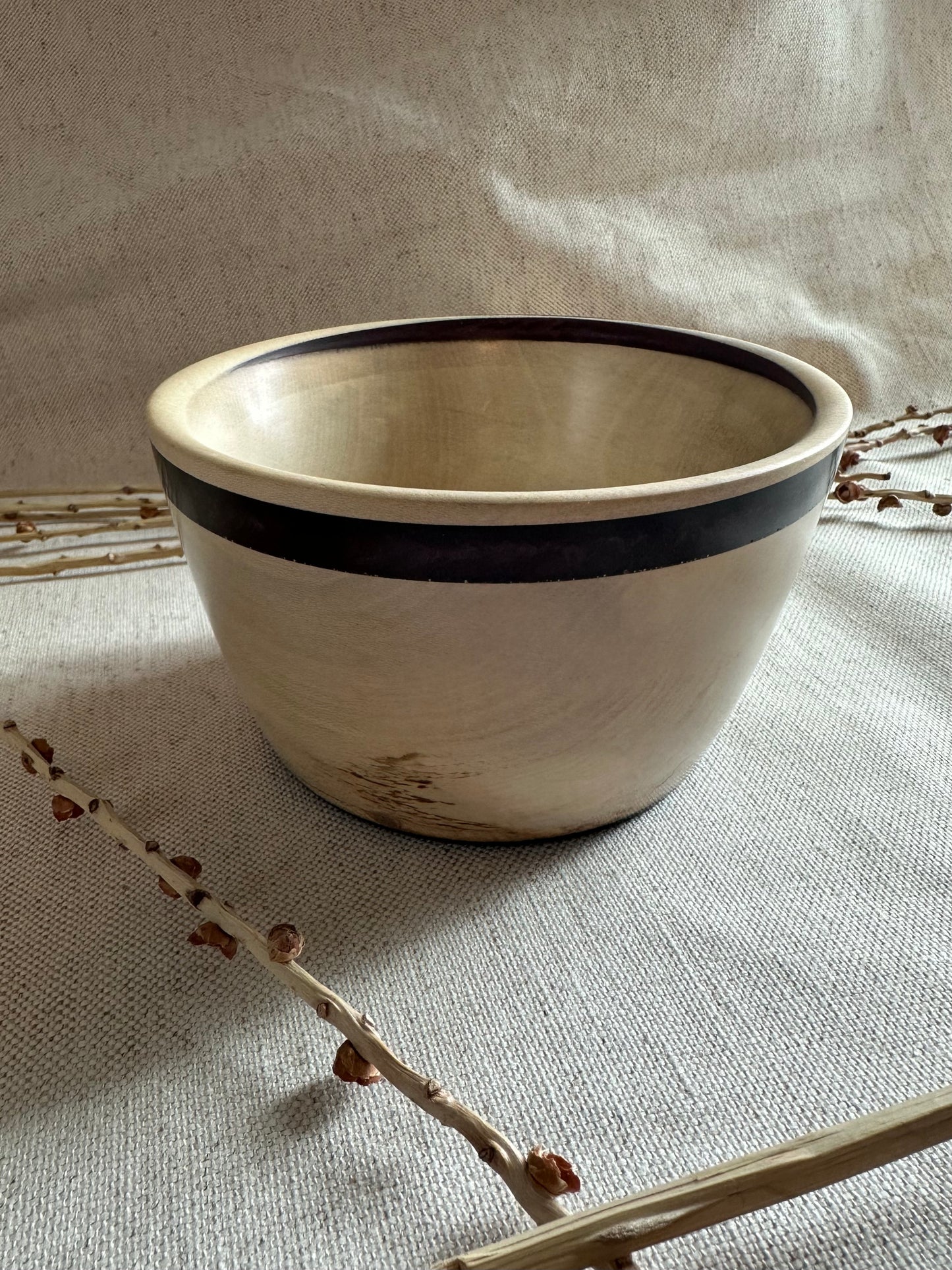 Fruitwood With Black Resin Hand Turned Bowl
