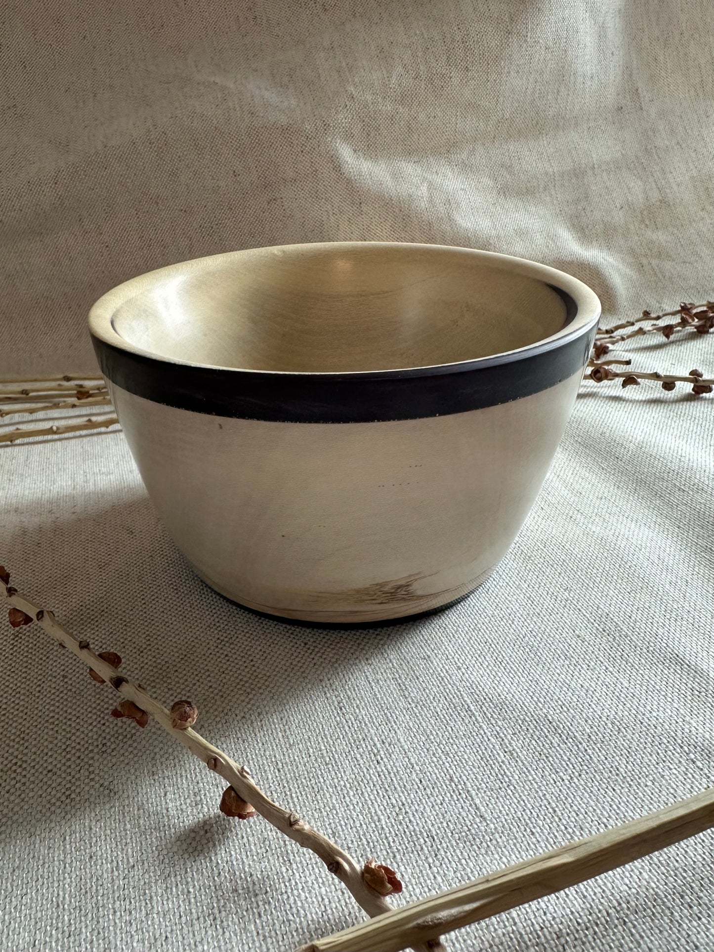 Fruitwood With Black Resin Hand Turned Bowl