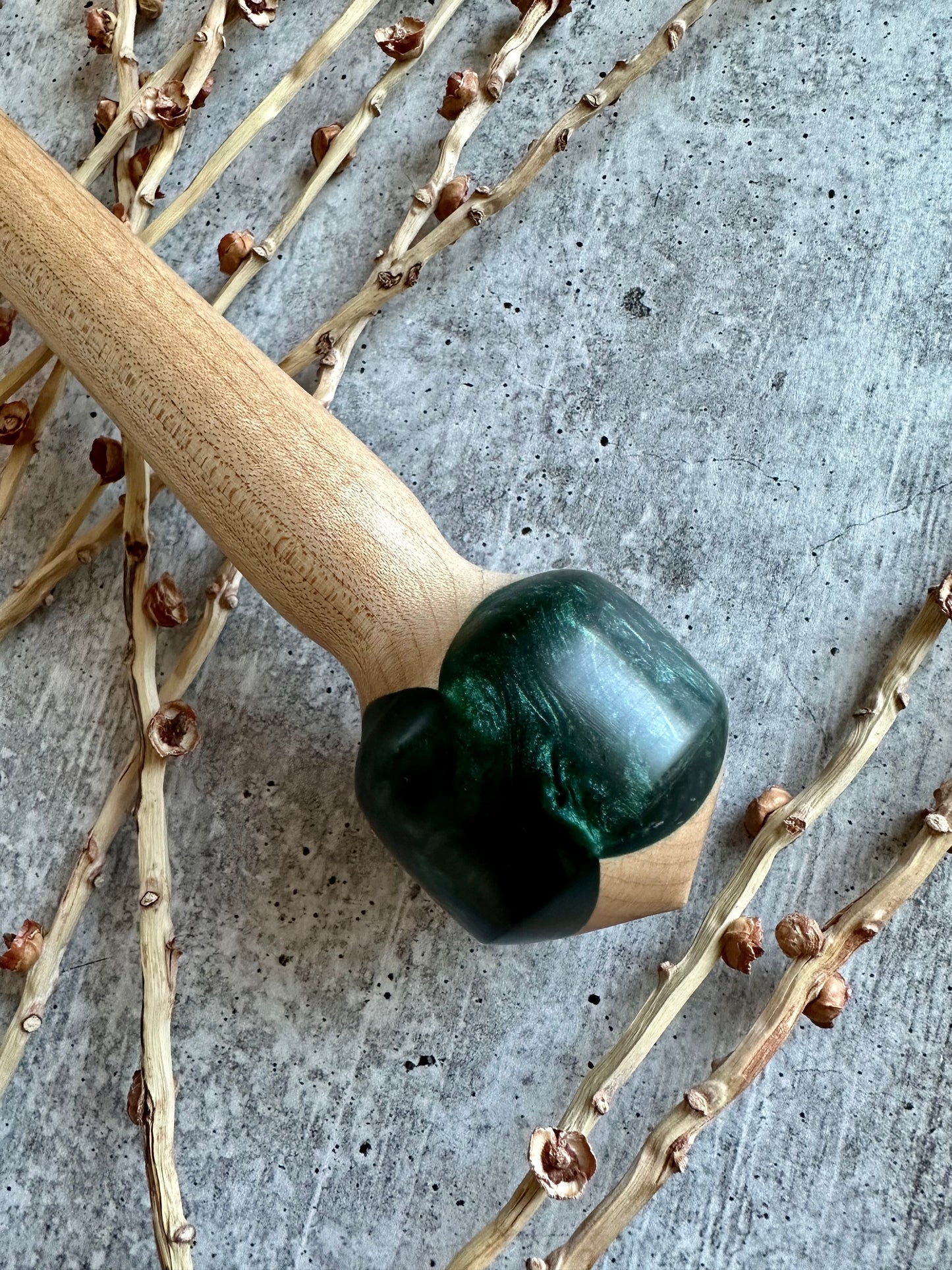 Hard Maple Support Spindle With Emerald Green Resin