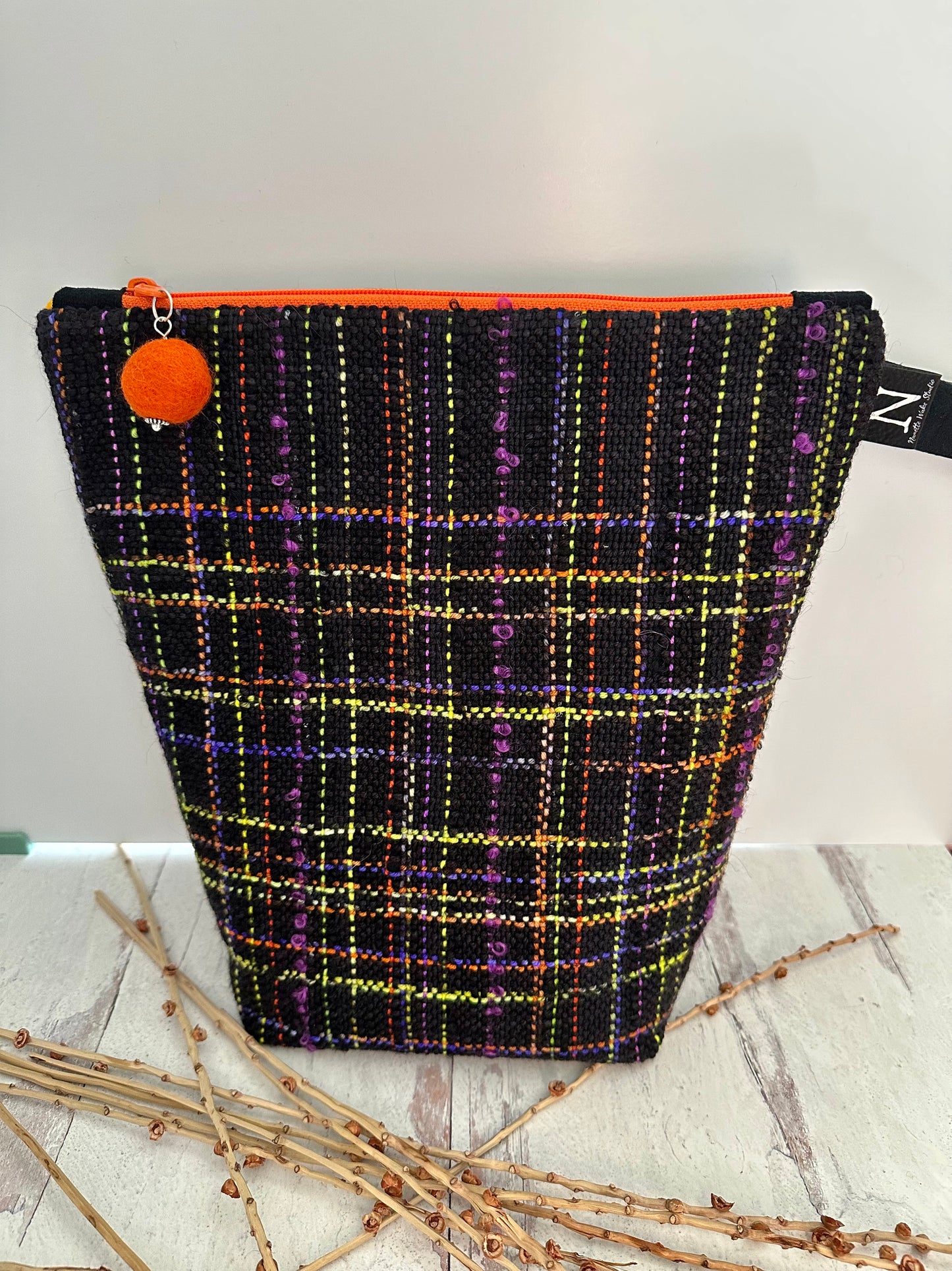 Black With Stripes Handwoven Project Bag