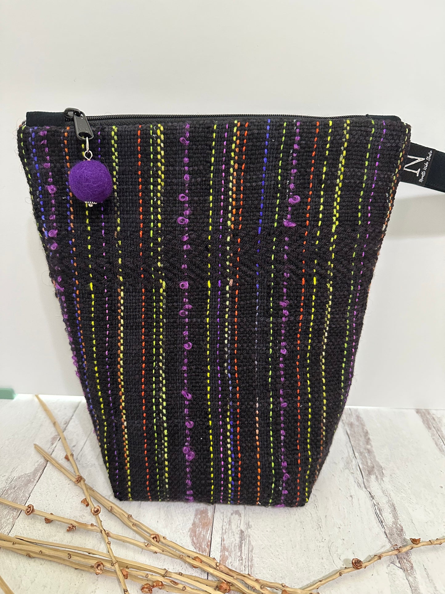 Black With Stripes Handwoven Project Bag