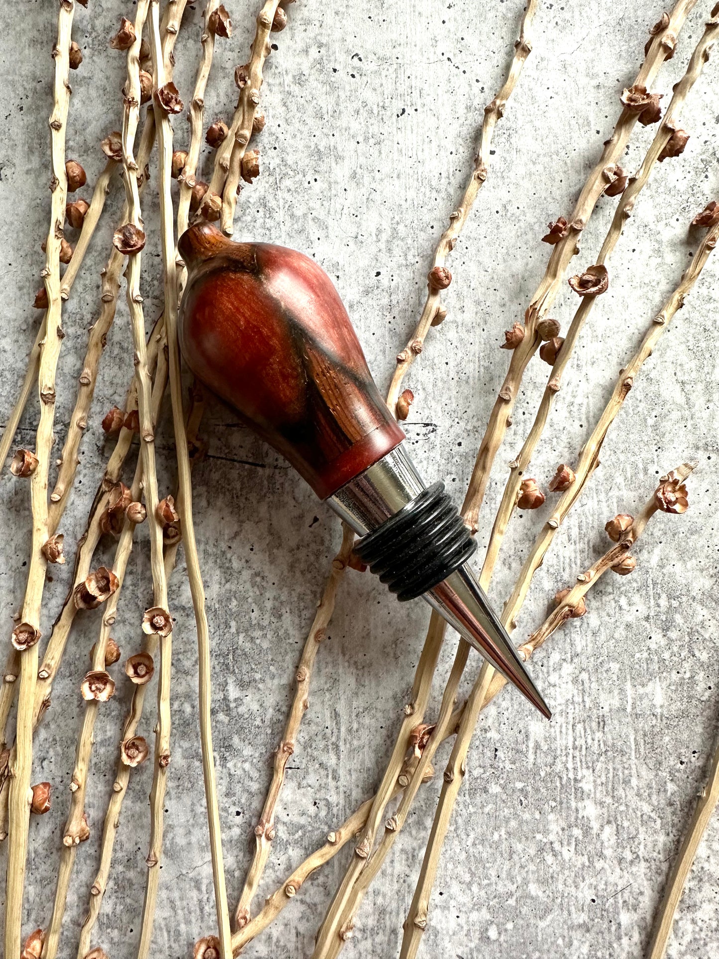 Hand Turned Wooden Wine Stopper with Stainless Steel Hardware