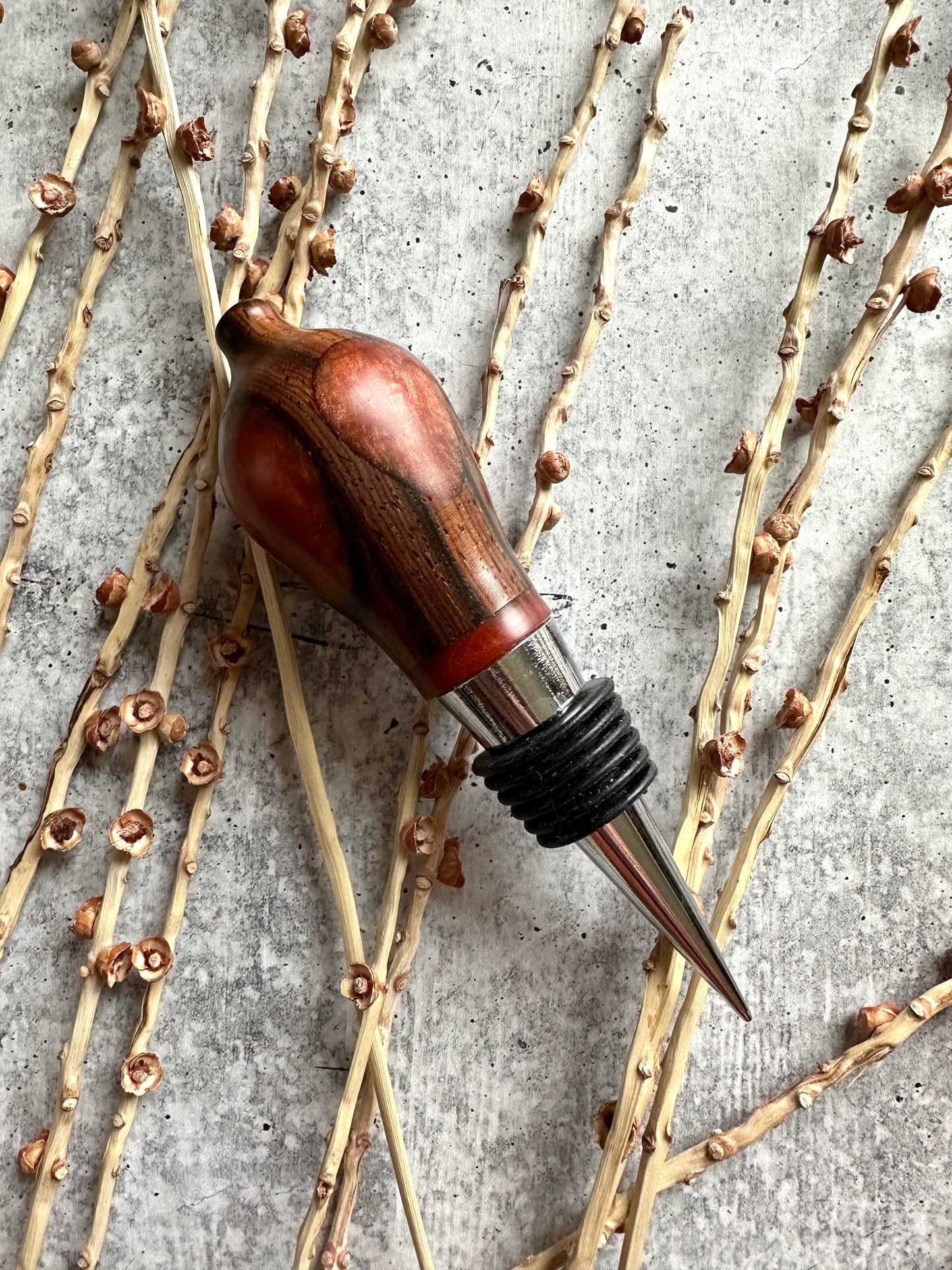 Hand Turned Wooden Wine Stopper with Stainless Steel Hardware
