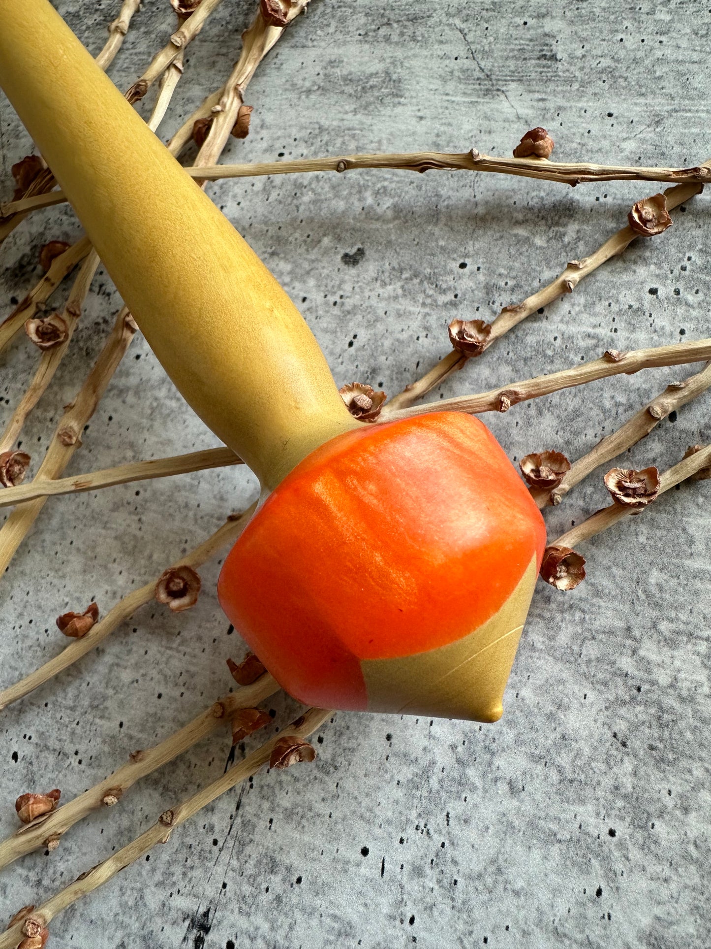 Yellowheart Support Spindle With Orange Resin