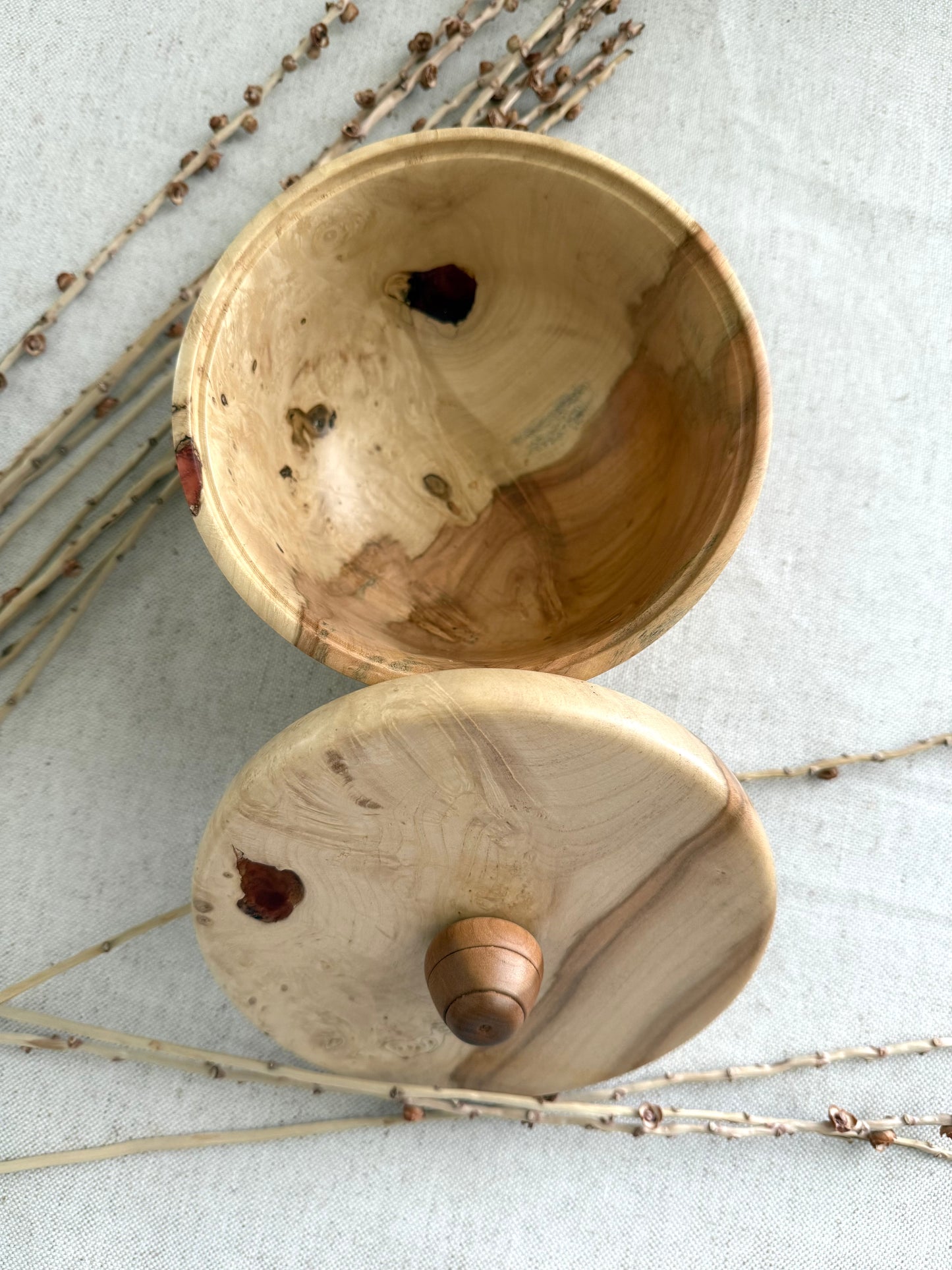 Flaming Box Elder Bowl With Red Resin