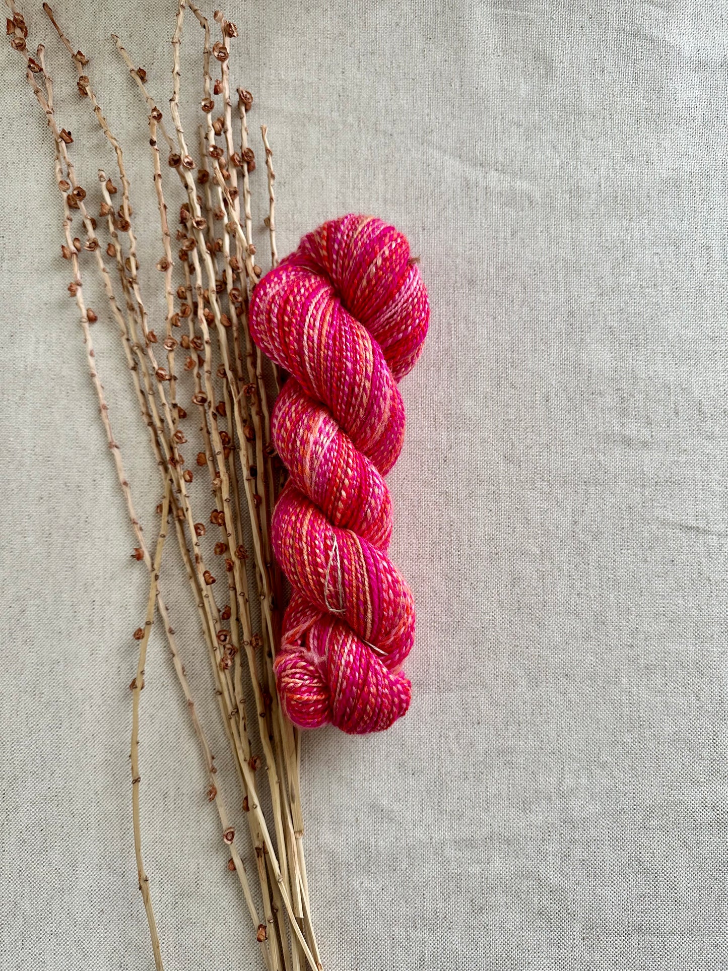 Magenta Orange Pink Hand Spun Yarn