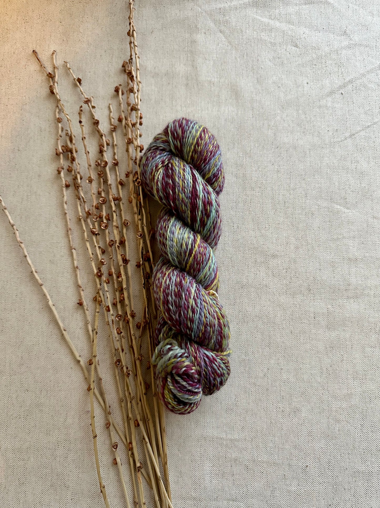 Burgundy Lavender Green Hand Spun