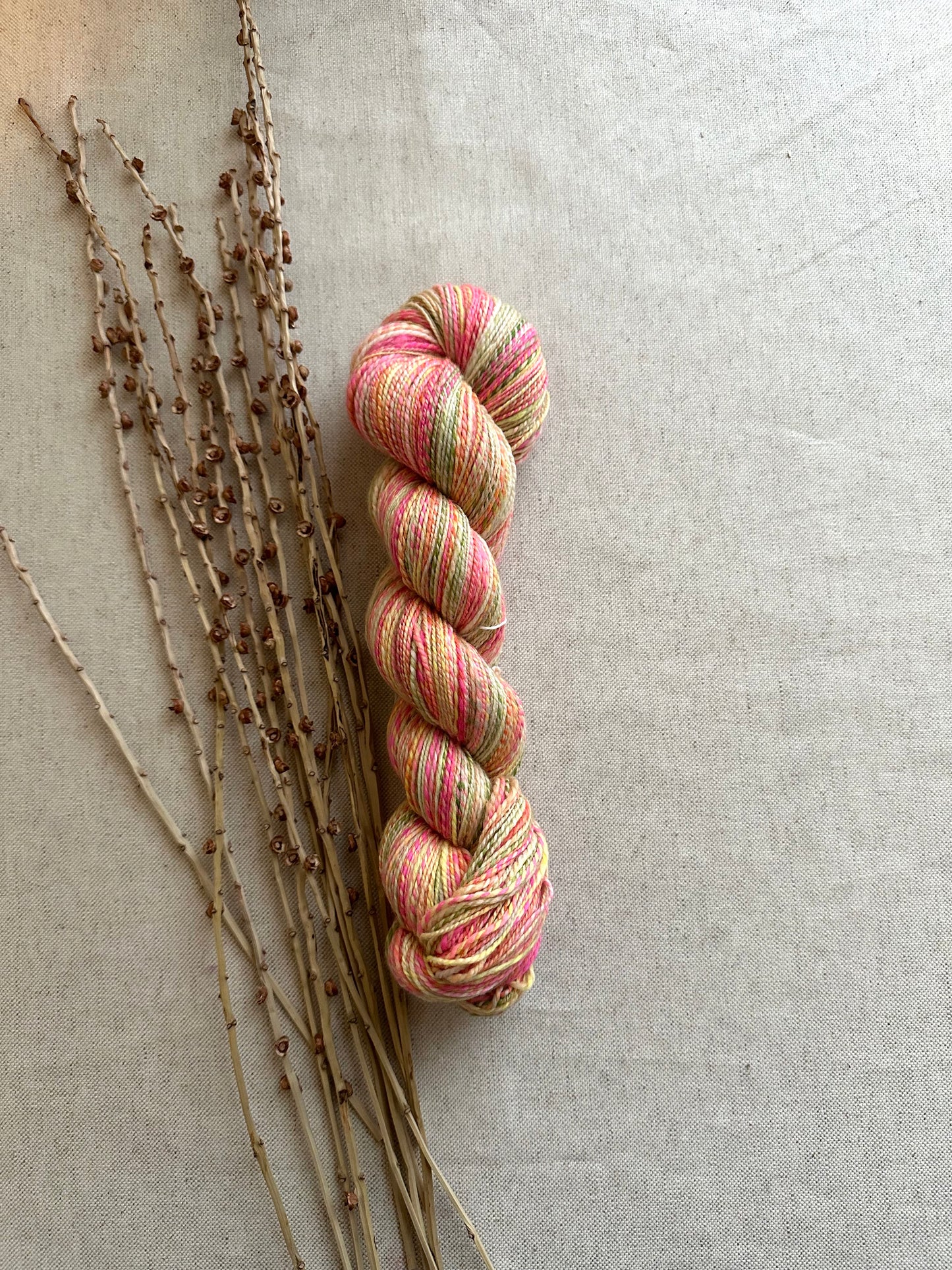 Pink Yellow Orange Green Hand Spun