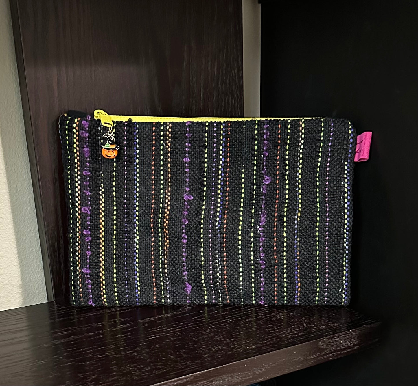 Black Striped Handwoven Accessory Bag