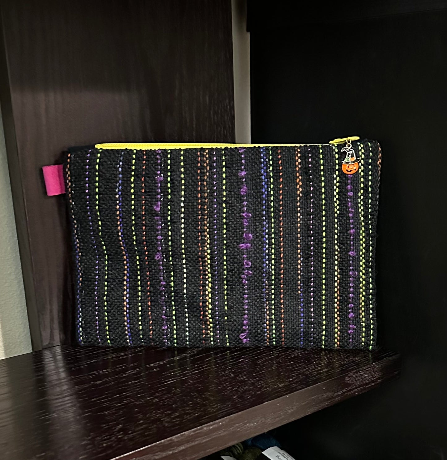 Black Striped Handwoven Accessory Bag