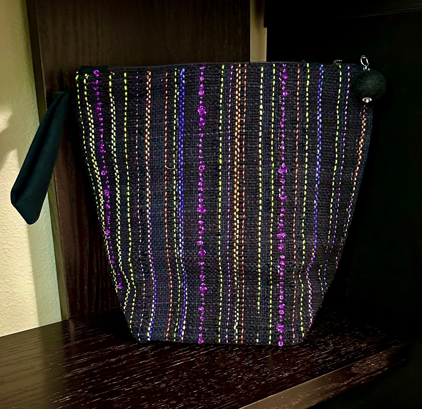 Black Striped Handwoven Project Bag