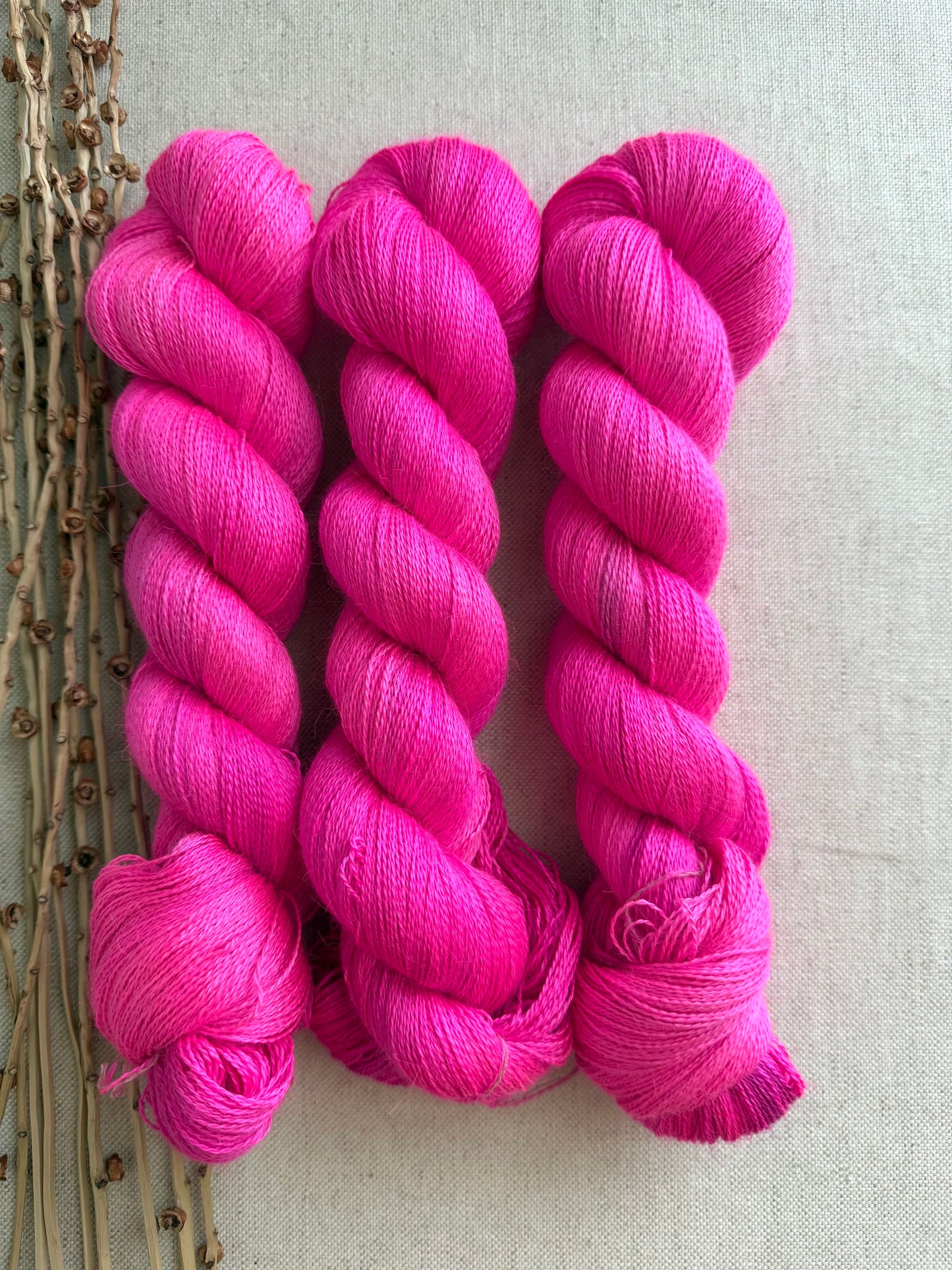 Shocking Pink Baby Alpaca Mulberry Silk Lace
