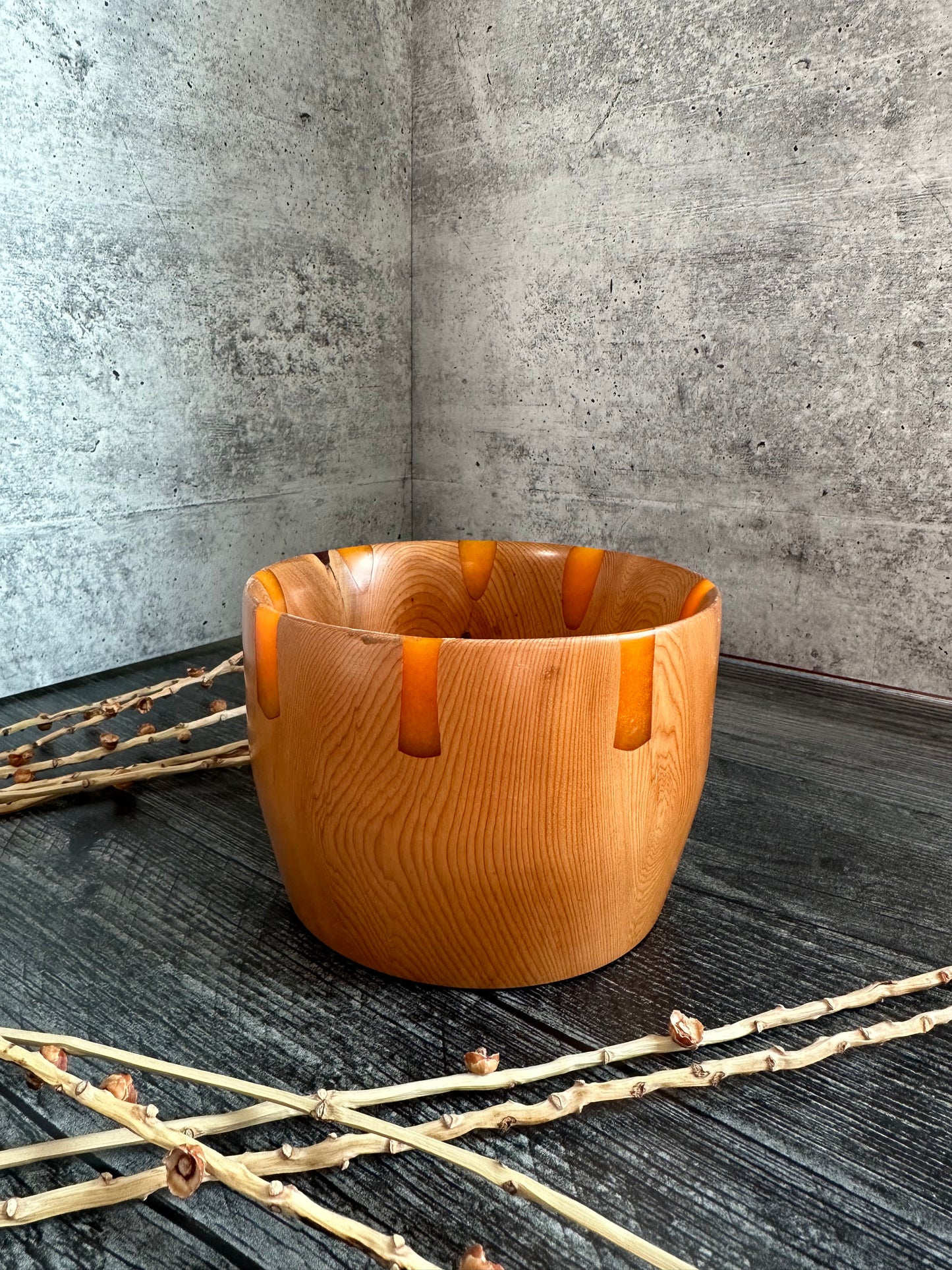 Fruitwood With Orange Resin Hand Turned Bowl