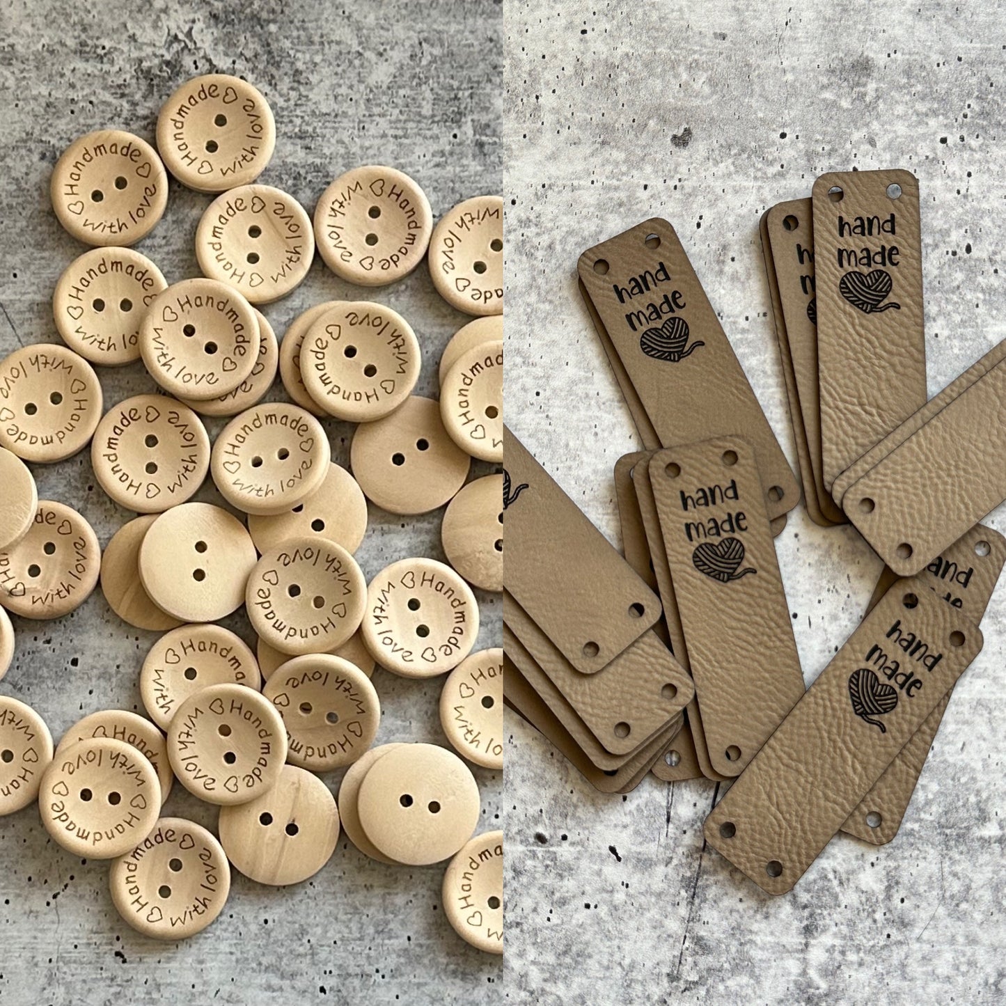 Wooden Button & Leather Tag