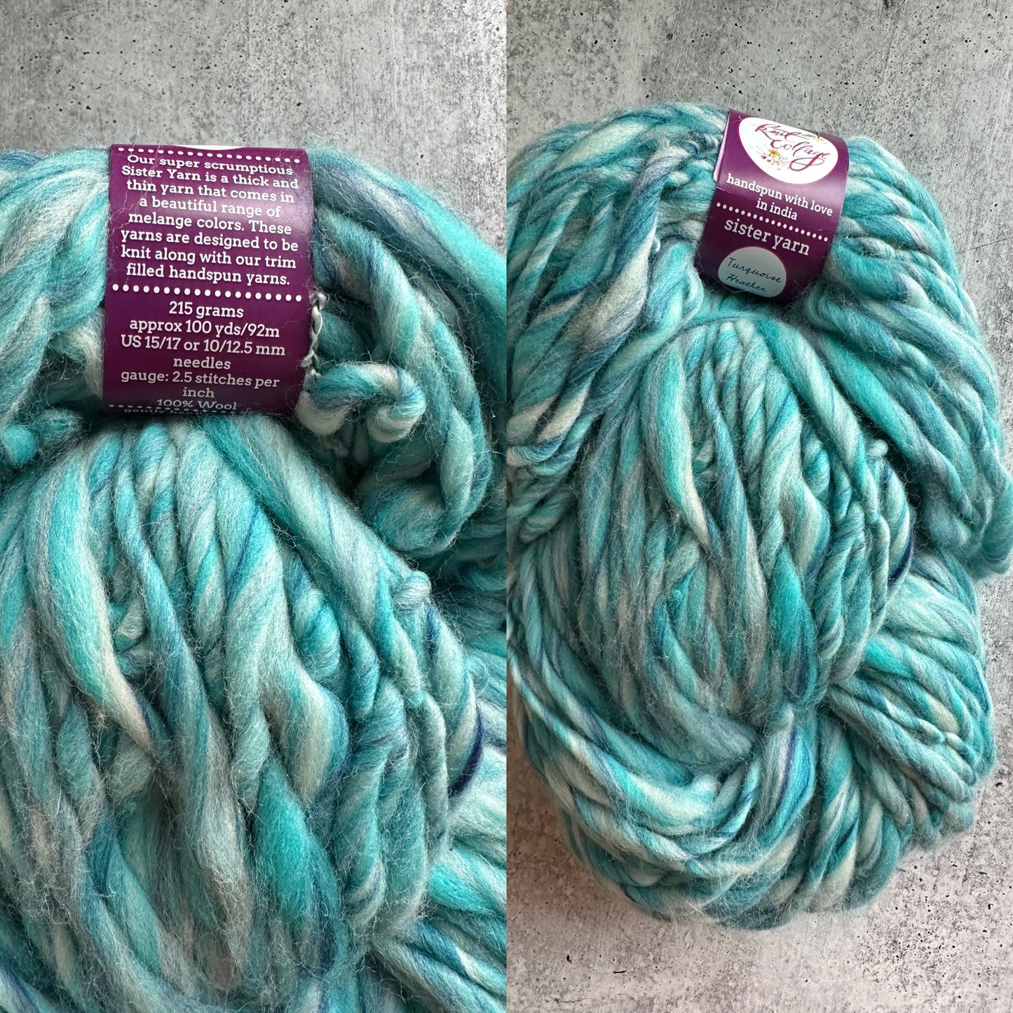 Turquoise Heather Knit Collage Sister Yarn