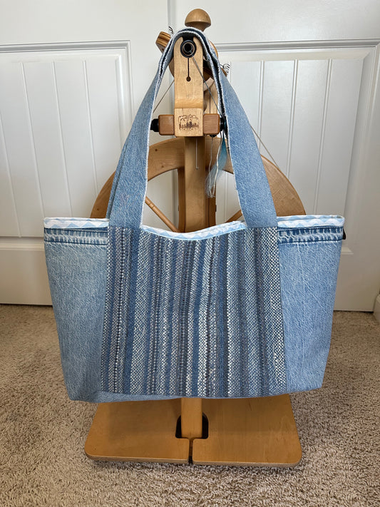 Blue Denim Handwoven Tote Bag