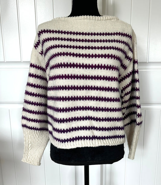 White Sweater With Purple Stripes