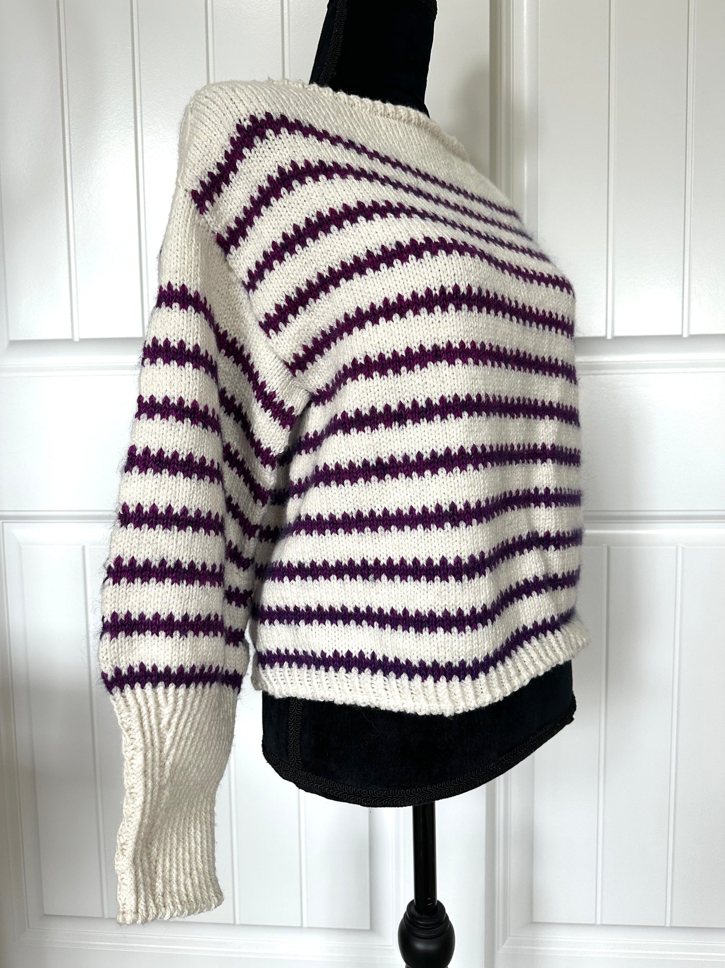 White Sweater With Purple Stripes