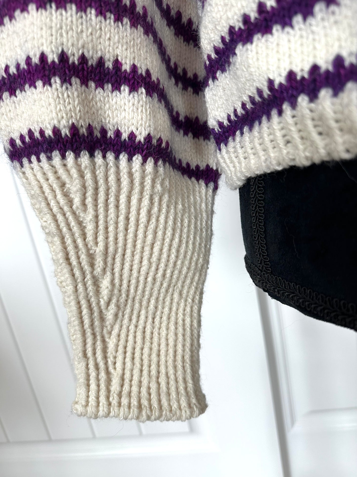 White Sweater With Purple Stripes