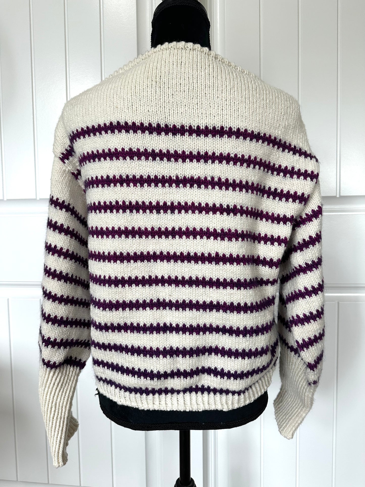 White Sweater With Purple Stripes