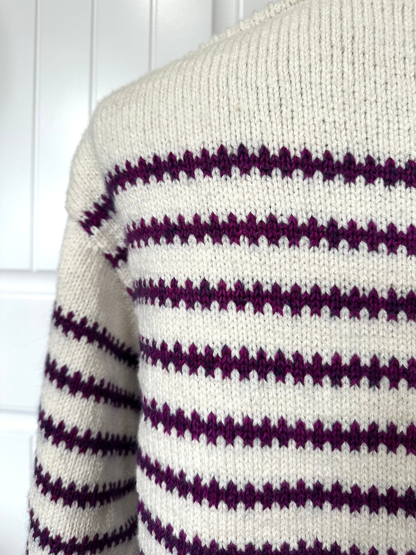White Sweater With Purple Stripes