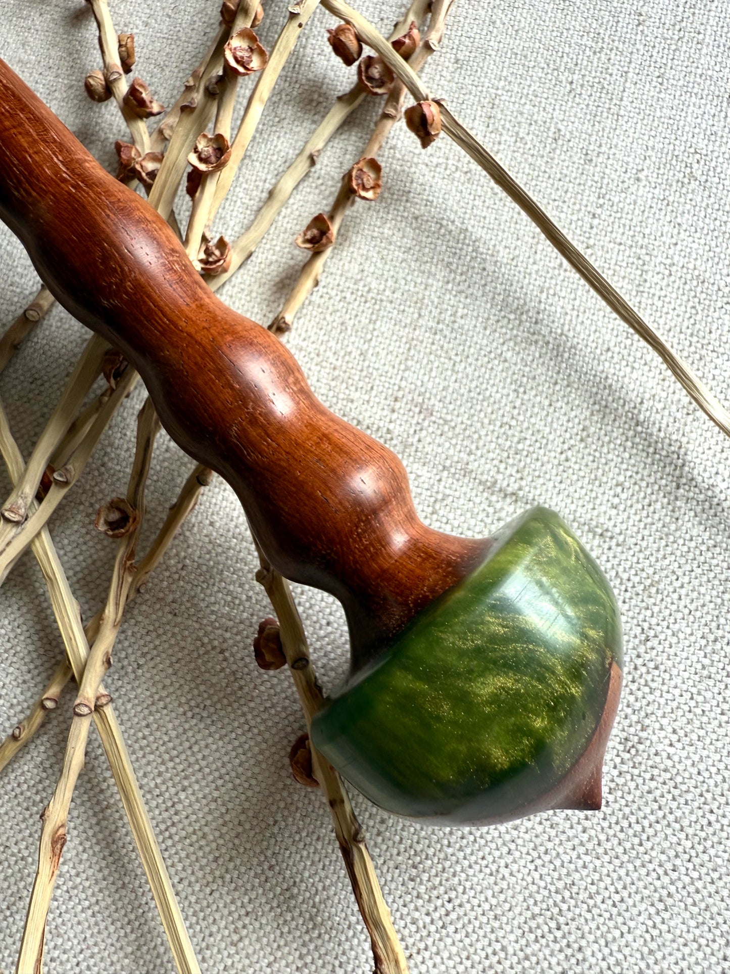 African Mahogany Support Spindle With Green Resin