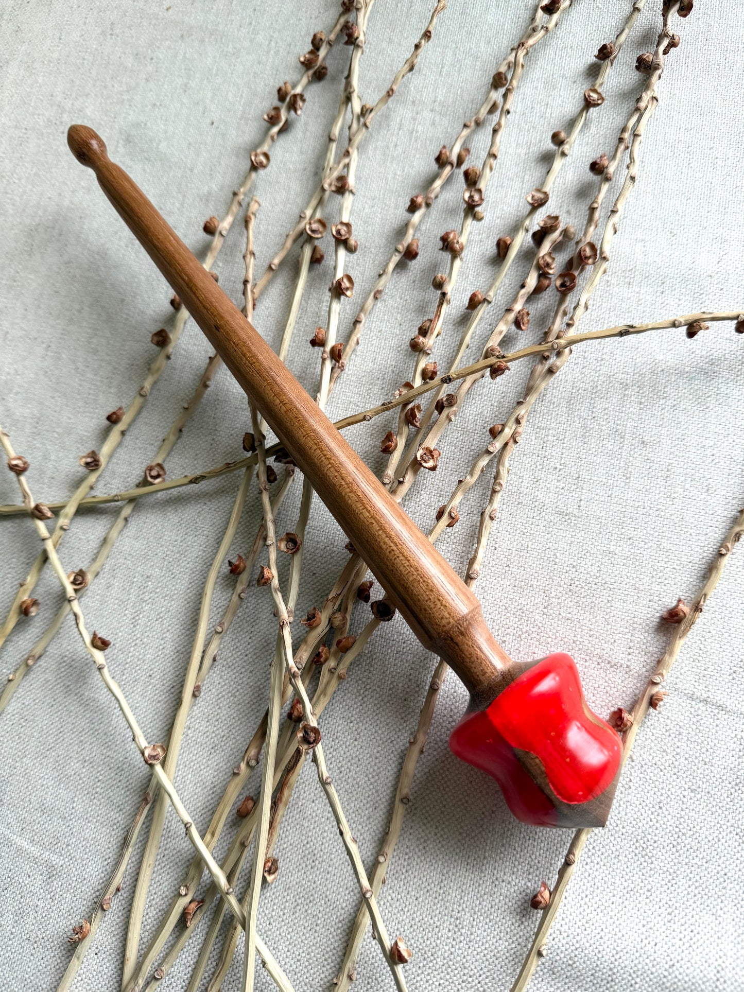 Jotoba Spindle With Neon Coral Resin