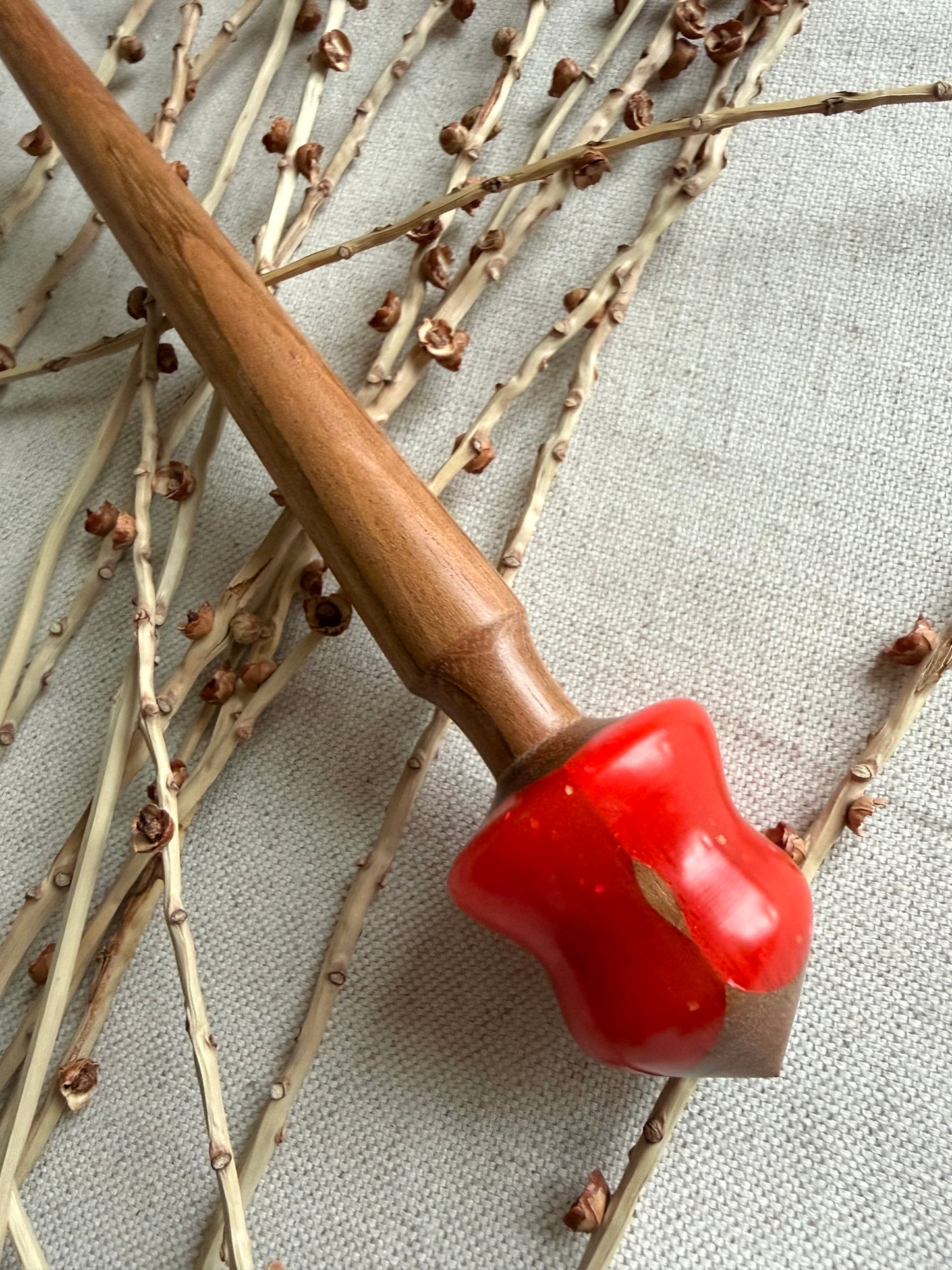Jotoba Spindle With Neon Coral Resin