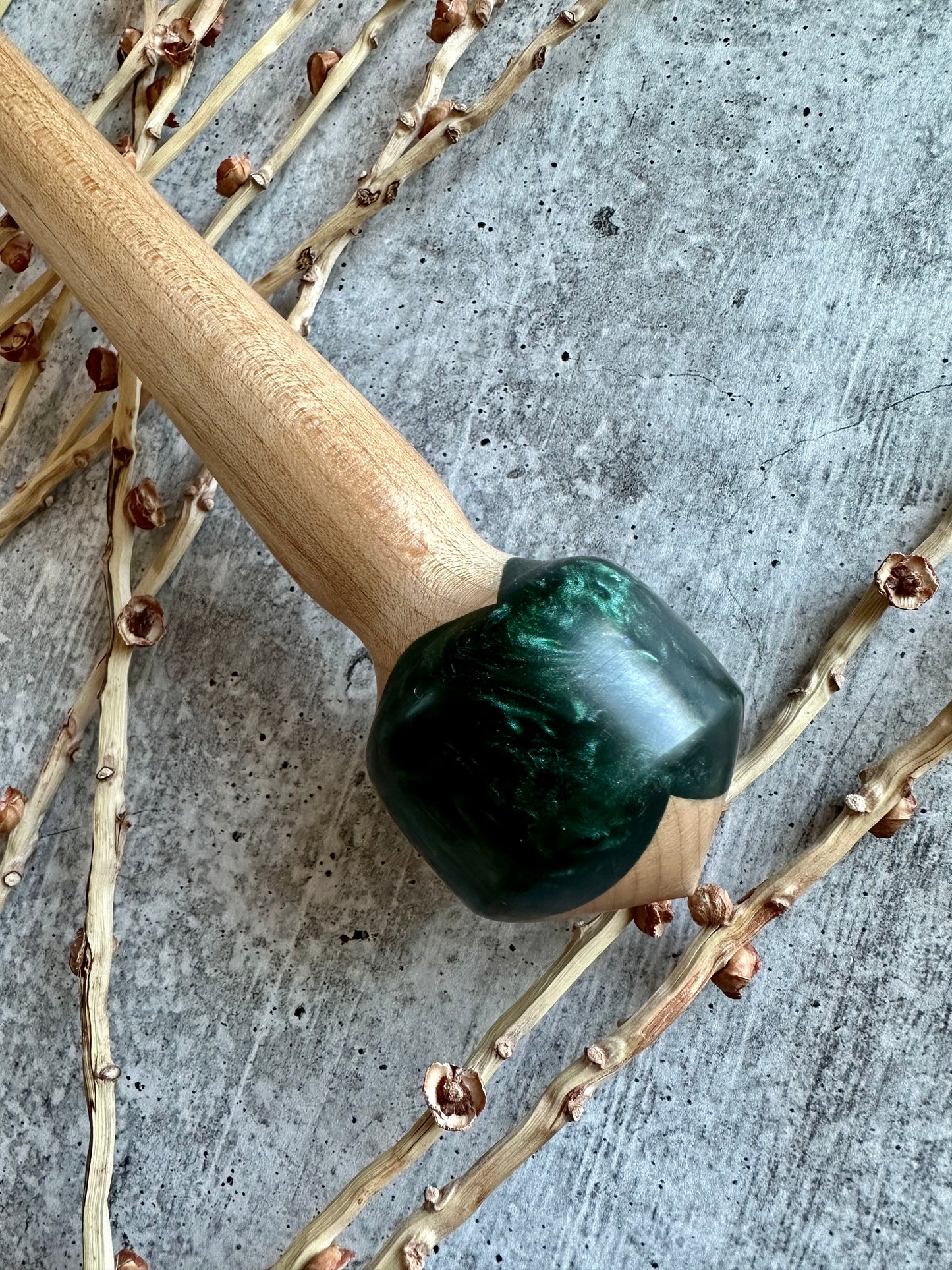 Hard Maple Support Spindle With Emerald Green Resin