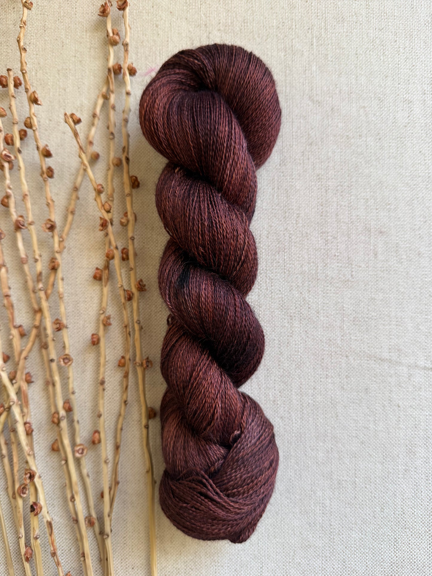 Rust Baby Alpaca Mulberry Silk Lace