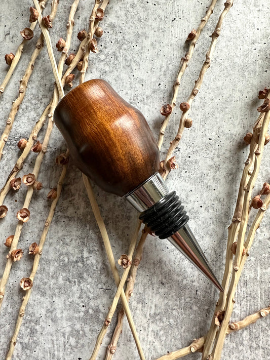 Koa Wood Hand Turned Wooden Wine Stopper with Stainless Steel Hardware