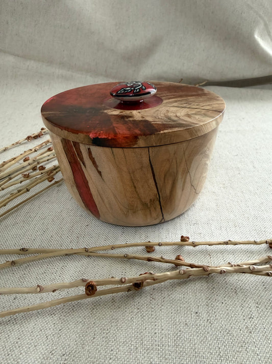 Flaming Box Elder Bowl With Red Resin