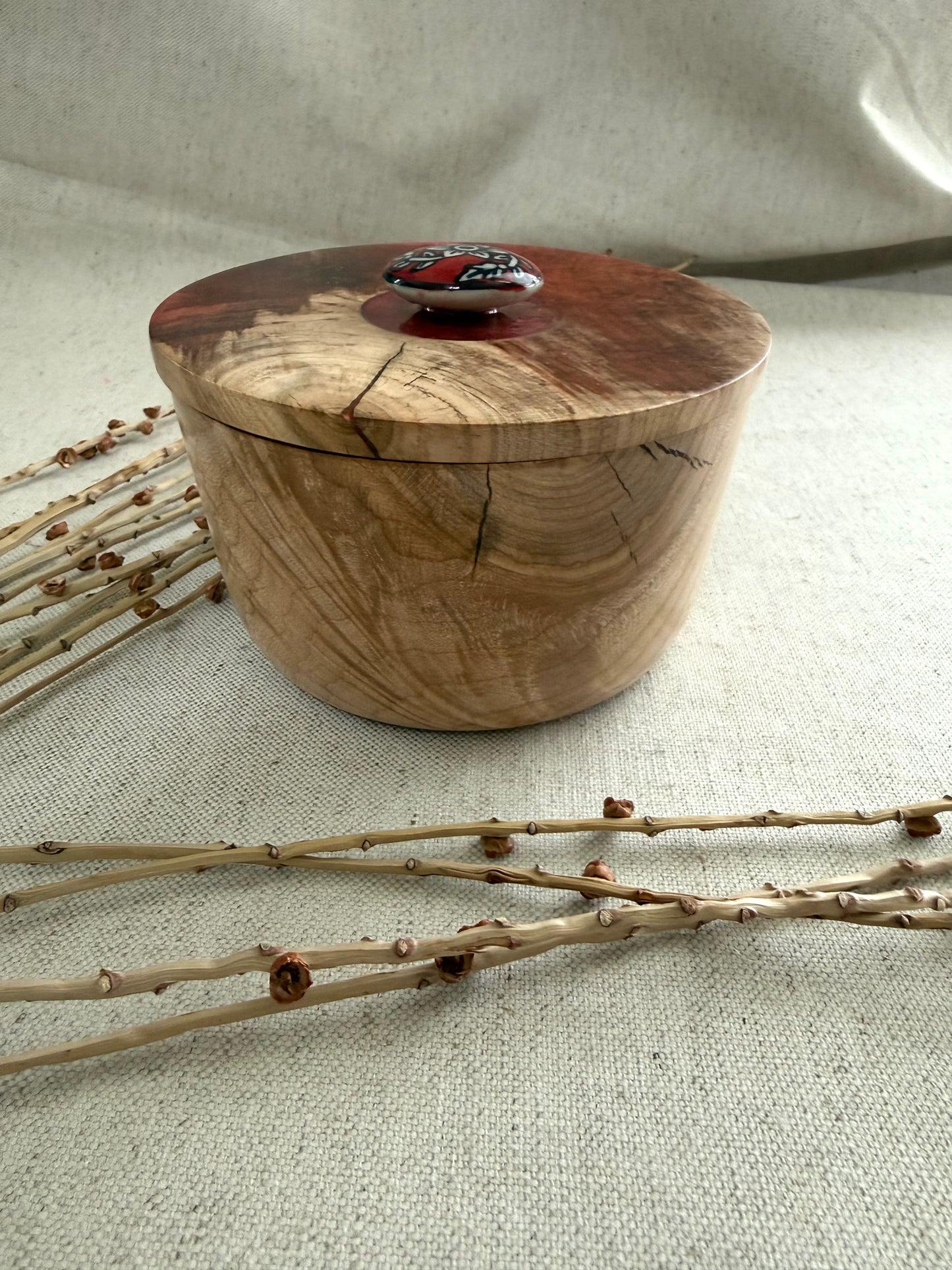 Flaming Box Elder Bowl With Red Resin