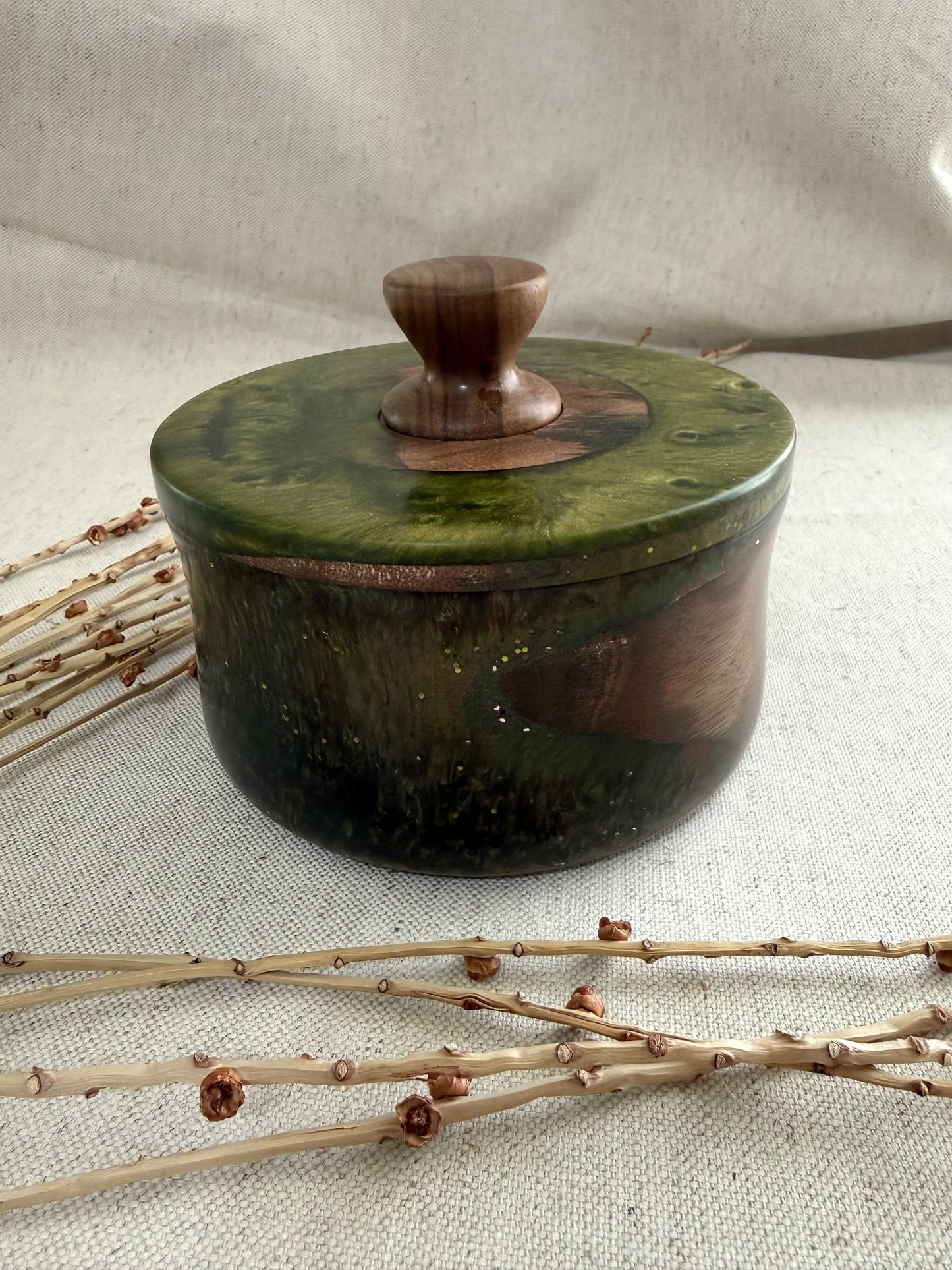 Walnut Bowl With Green Resin