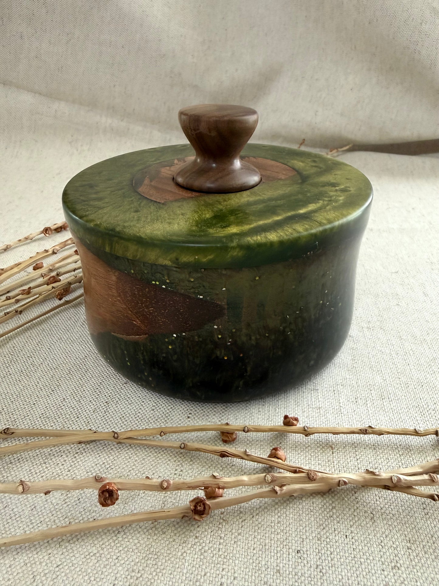Walnut Bowl With Green Resin