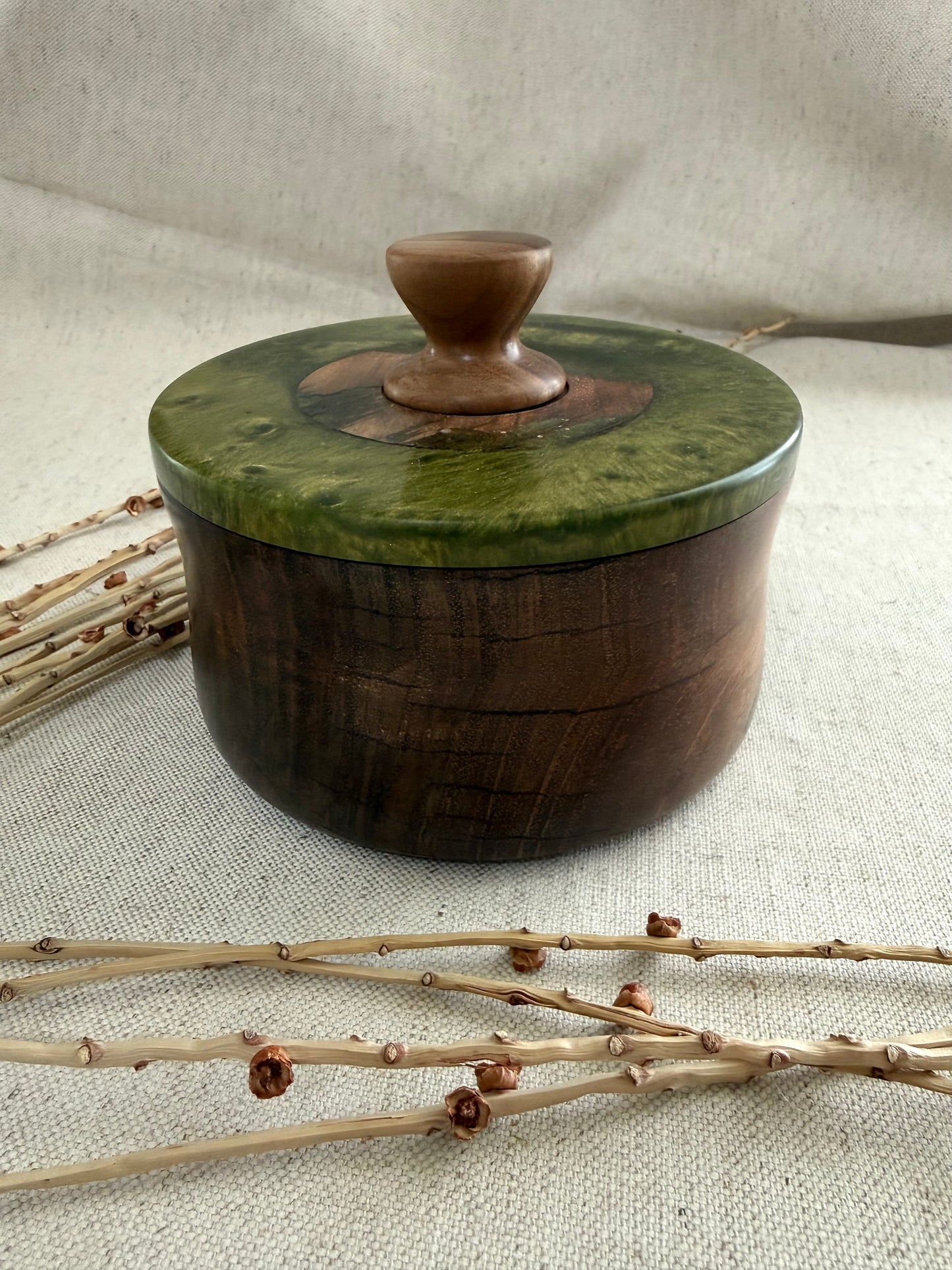 Walnut Bowl With Green Resin