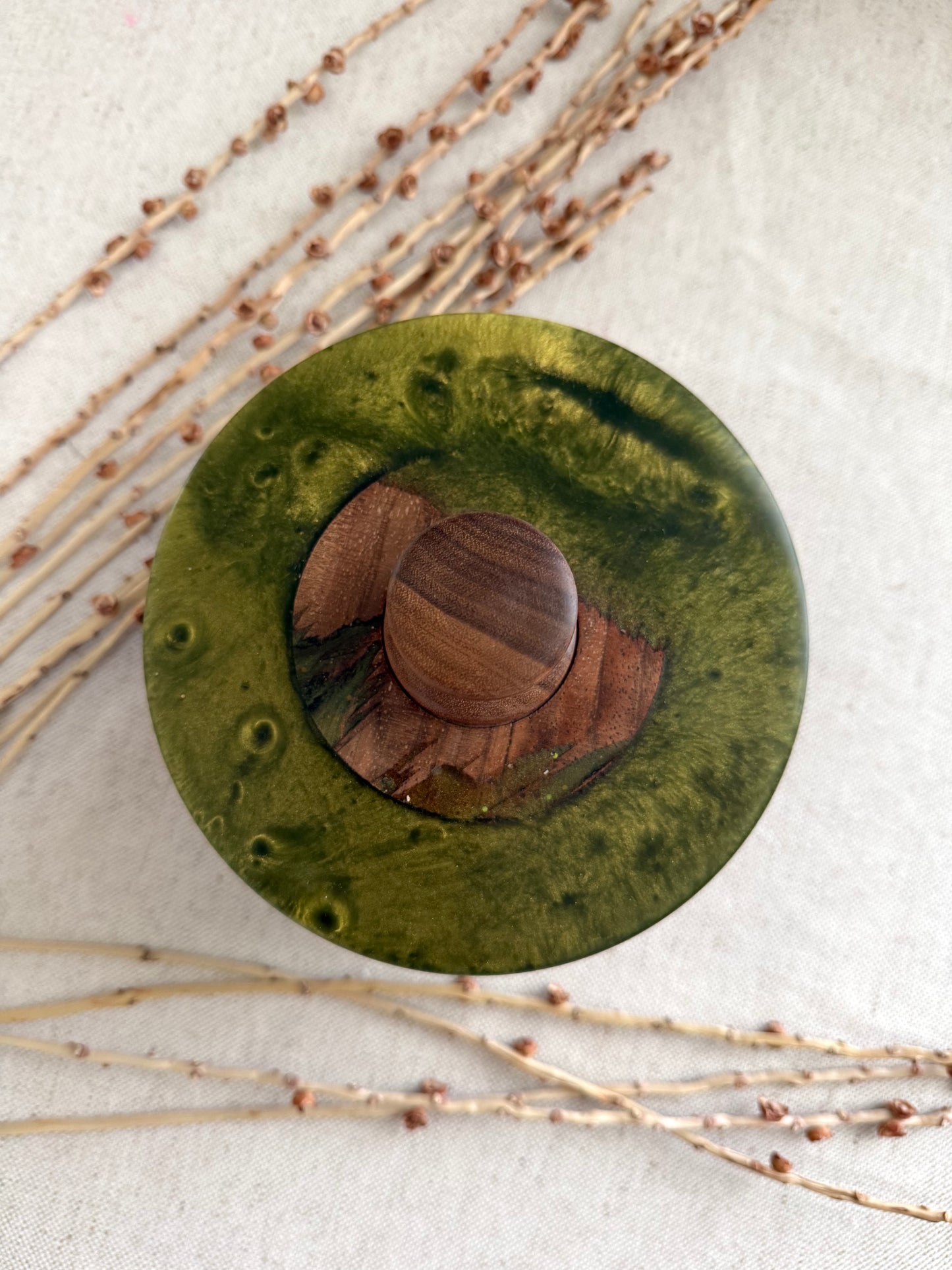 Walnut Bowl With Green Resin
