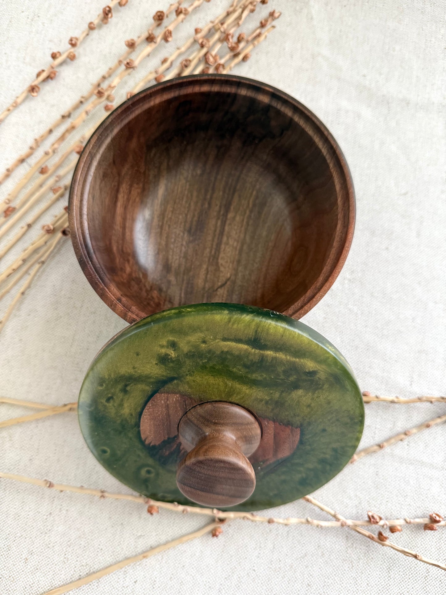 Walnut Bowl With Green Resin