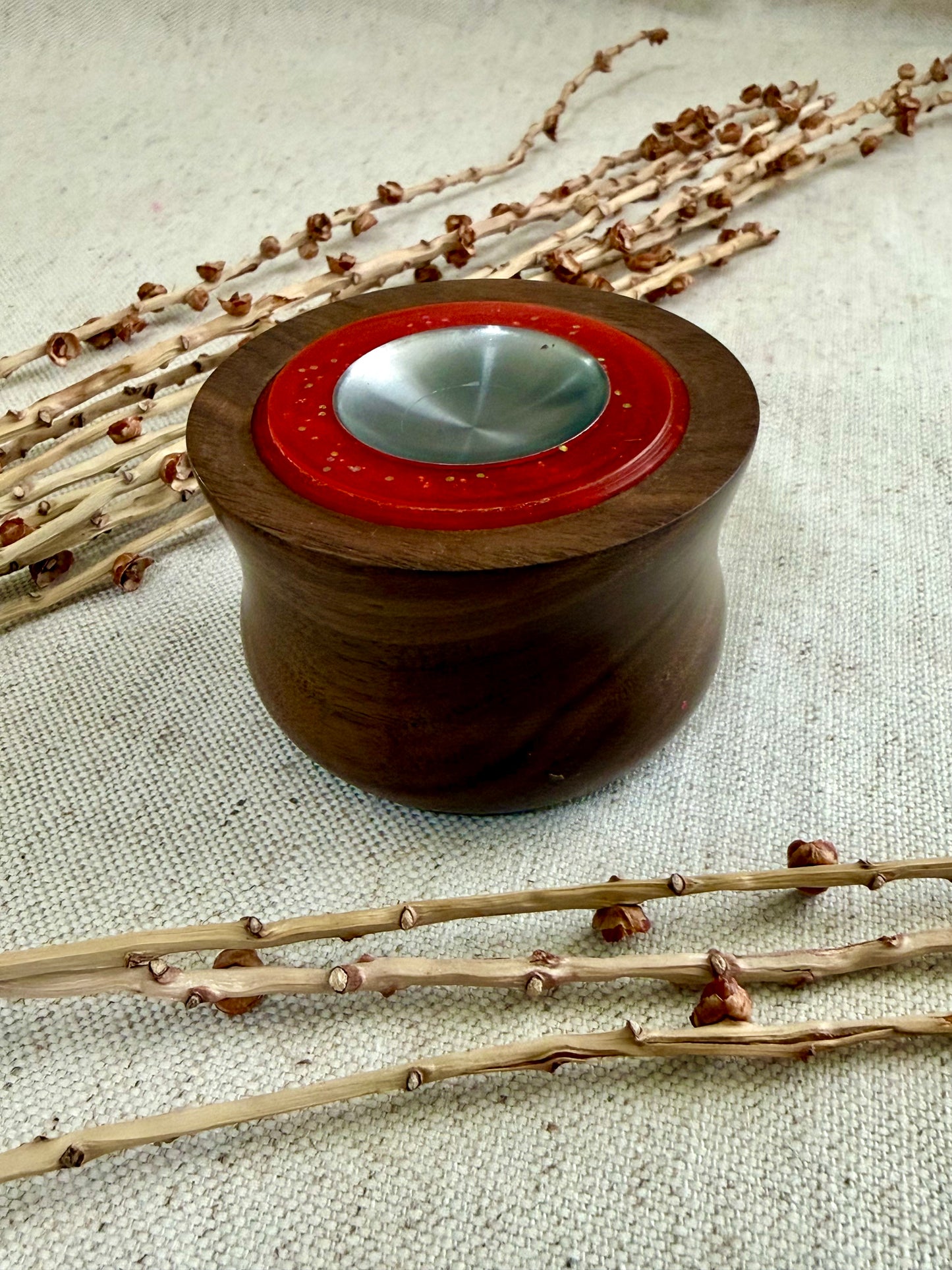 Walnut Support Spindle Bowl with Orange Resin